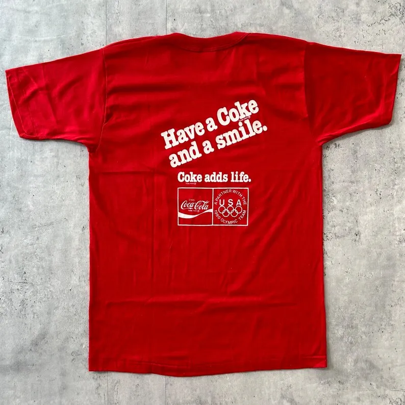 Винтажная футболка 70-х годов Coka Cola Hebrew (M) Футболка с рисунком Маши кока-кола и