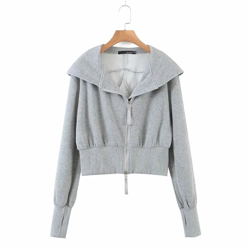 Loose show thin pure color hoodie shirt spring and autumn new women's European and American style casual and simple cardigan coa