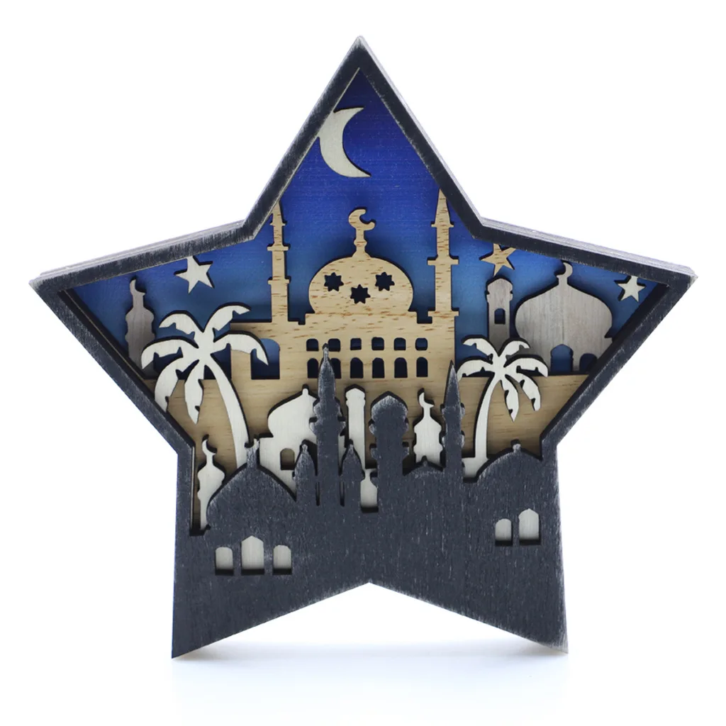 

ИД Al Fitr домашние настольные деревянные украшения резьба Луна Пентагон замок декоративные деревянные изделия