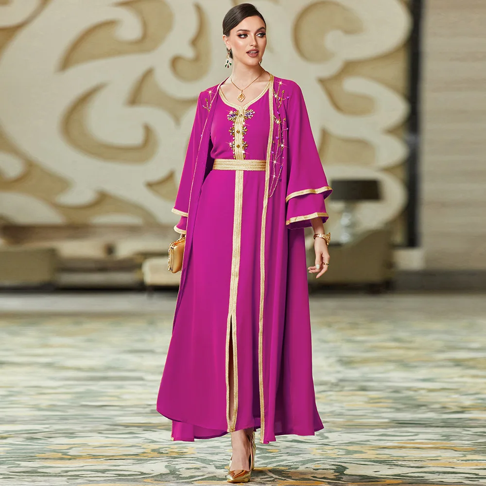New Arabian Rhinestone Dress Elegant Two-piece Dress Middle East Fashion Muslim Sets Turkish Dresses Islamic Clothing for Women