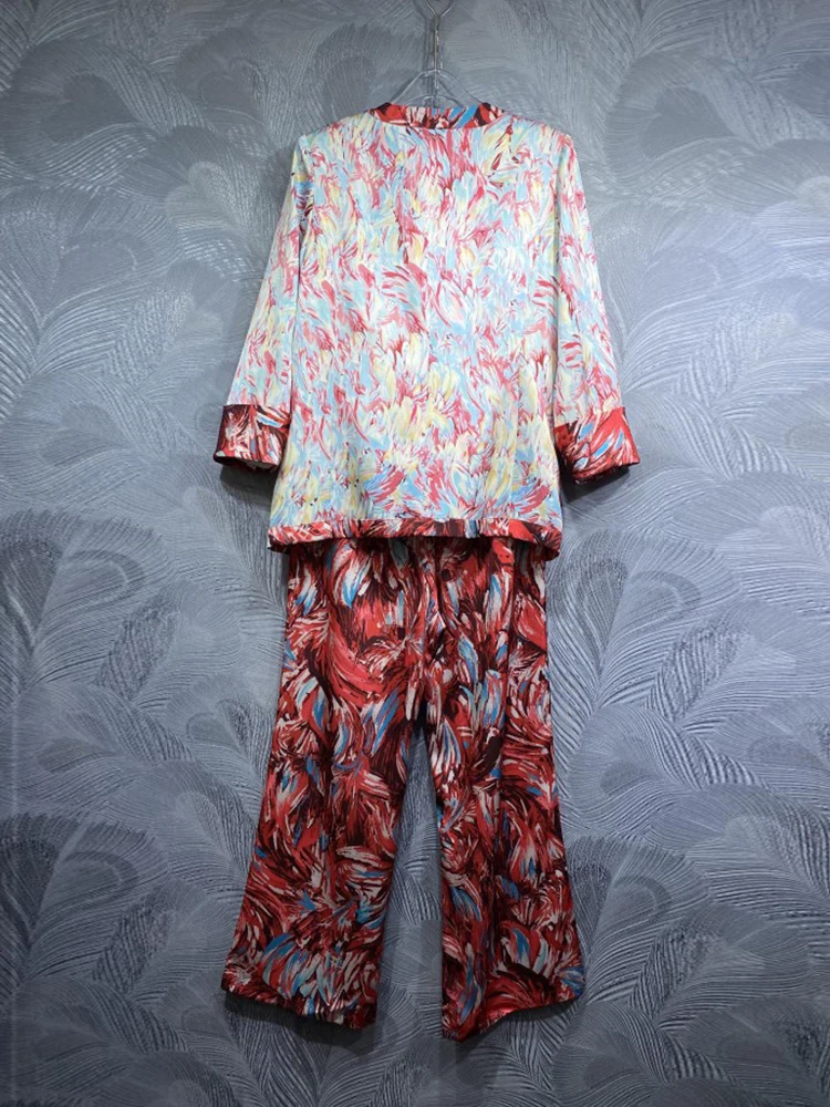 DLDENGHAN осенний костюм с принтом женский V-образный вырез фото + длинные брюки