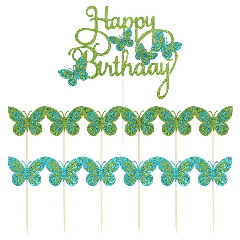 

13Pcs Butterfly Happy Birthday Cake Toppers Dessert Cupcake Baking Decor Baby Shower Girl Birthday Party Supplies
