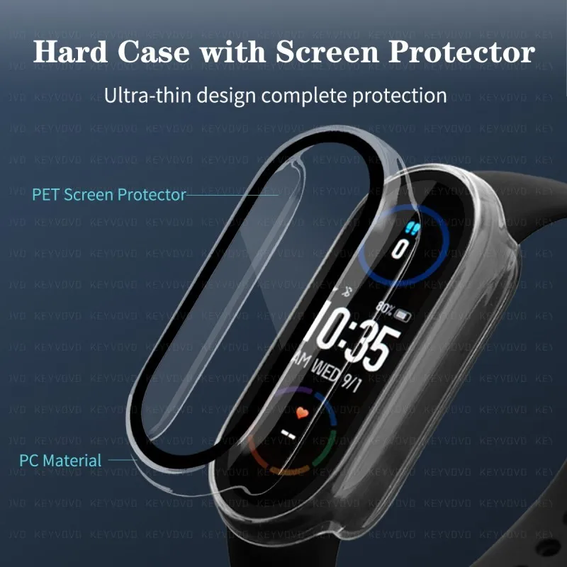 10D Film Glass Case For Xiaomi Mi band 7 6 5 4 3 Tempered Screen Protector Hard PC Bumper Overall Protective Cover - купить по