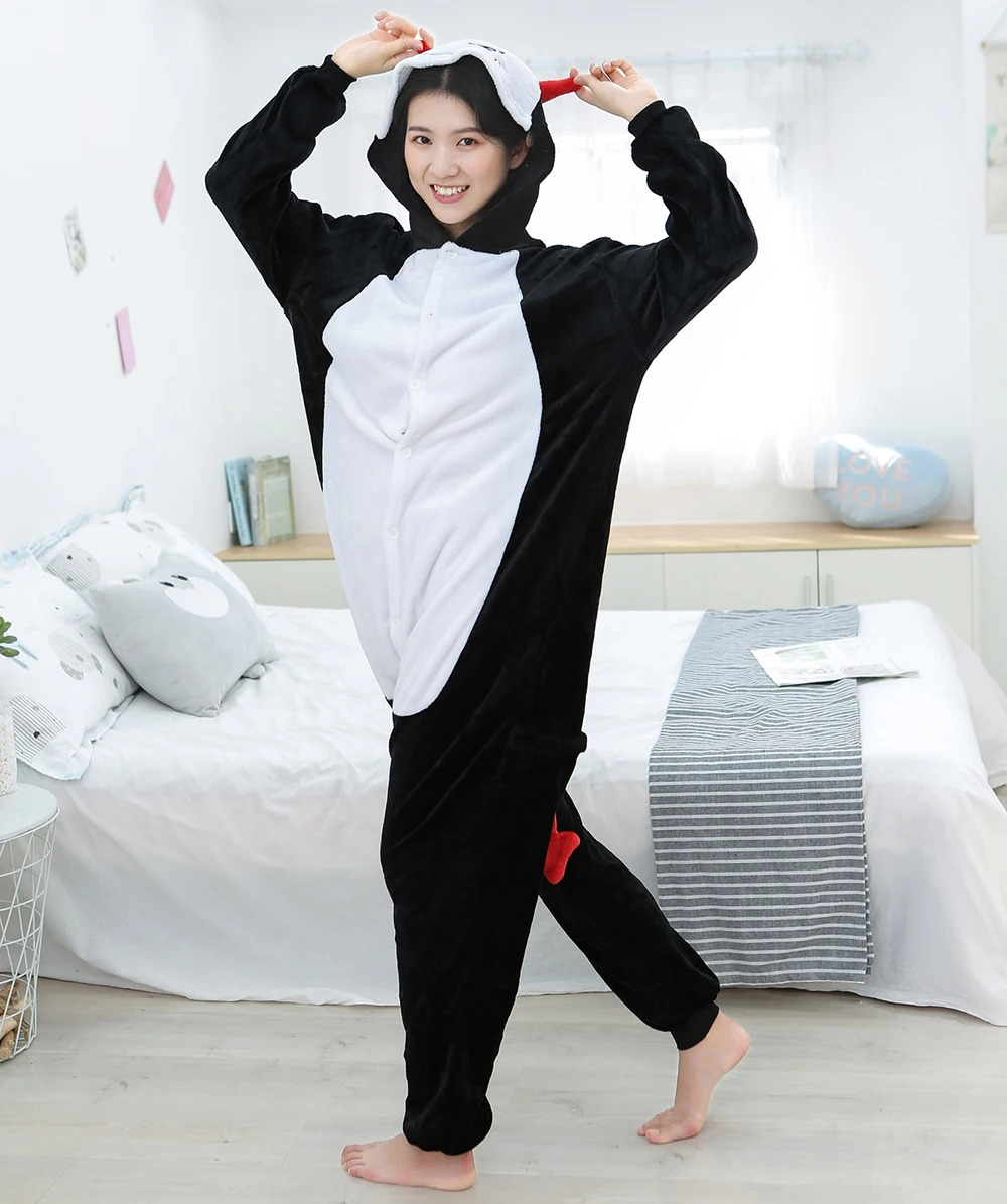 

Black Pajamas Set Fleece Cartoon Onesies For Adults Animal Kigurumi One-Piece Pijama Sleepwear Christmas Winter Cosplay Costume