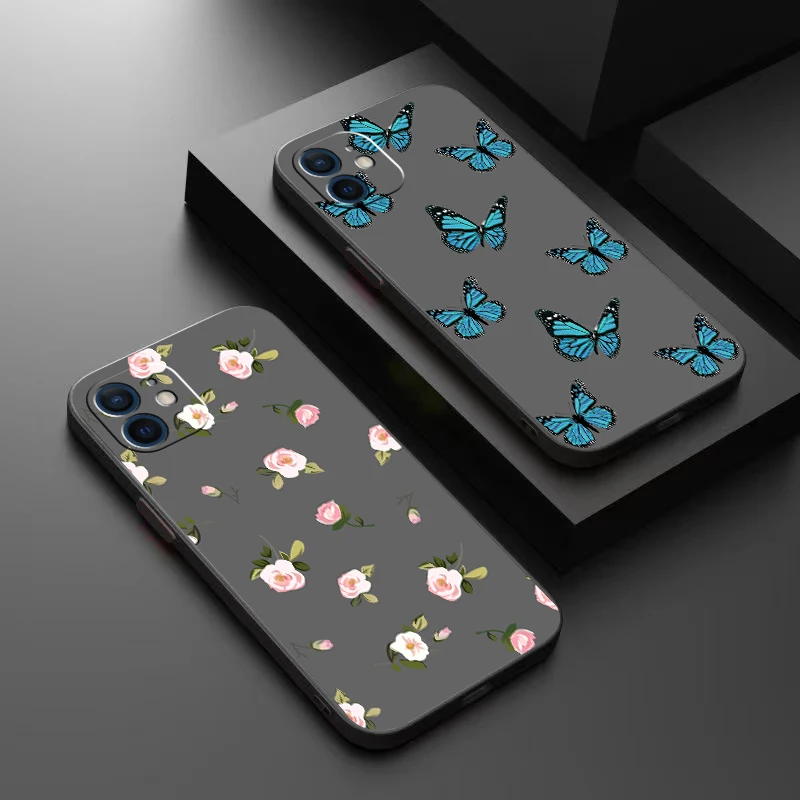 

Simple Flower And Grass Smiley Phone Case For Funda iPhone 13 12 11 Pro Max Mini X XR XS Max 6 6s 7 8 Plus Liquid Silicon