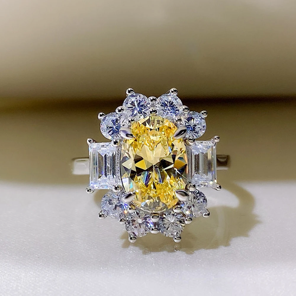 

WPB S925 Sterling Silver Rings Zircon Yellow Diamond Sunflower Ring Ladies Sparkling High Carbon Diamonds Luxury Jewelry Gifts