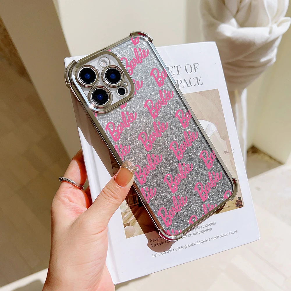 Ins Pink B-Barbies Plating Case For Xiaomi 14 14Pro 13 13Pro Poco F4 F5 X5 X3 Pro 4G 5G Anti Fall Airbag Back Cover