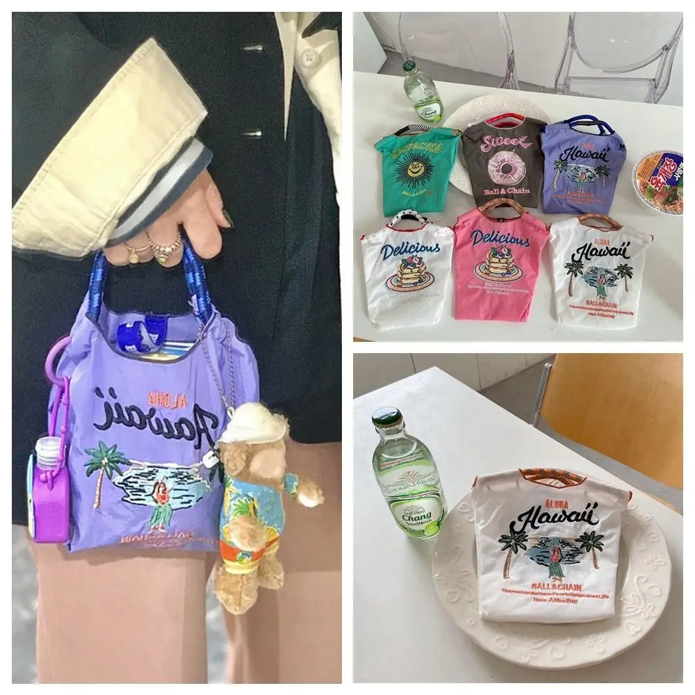 

Холщовая Сумка с вышивкой, повседневная японская сумочка для косметики с принтом в виде шара и цепочки, нейлоновая сумка для хранения, миниатюрная сумка для покупок для девушек