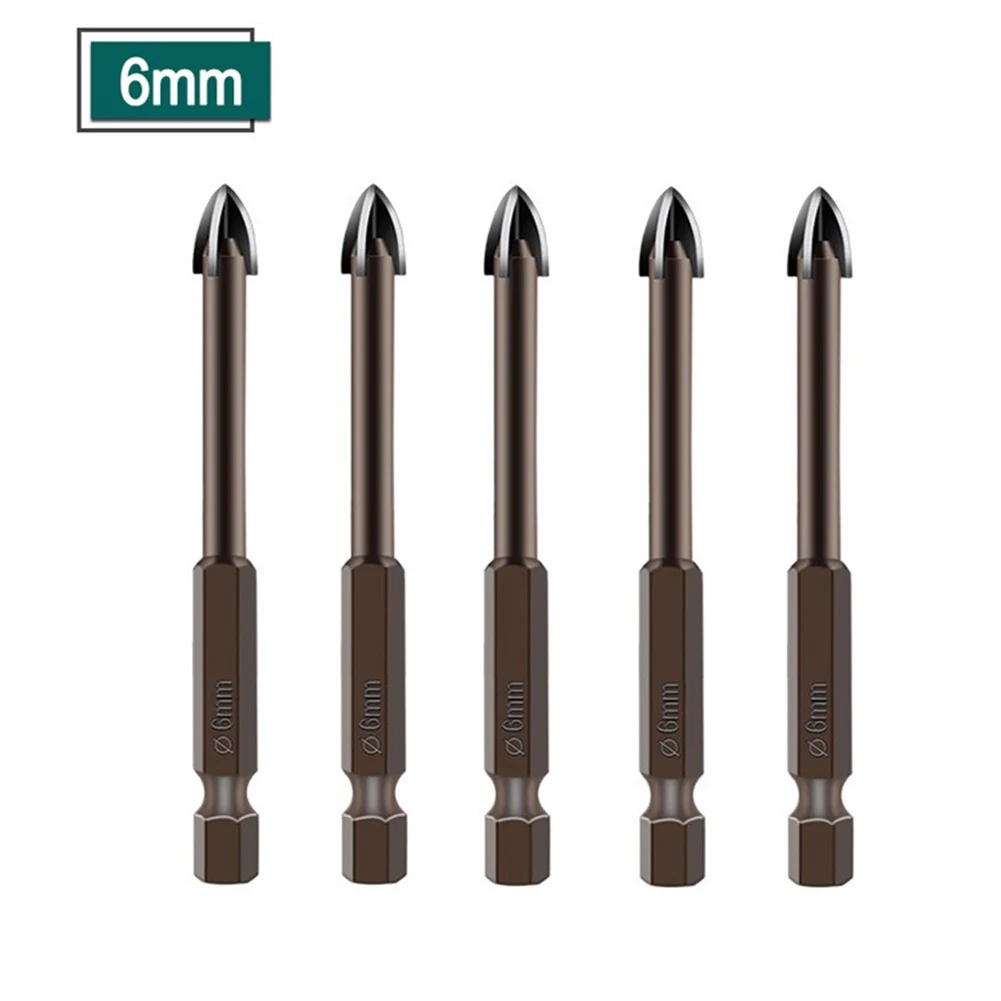 

5/6Pcs Glass Drill Bit Set Hex Tile Bits Glass Ceramic Concrete Hole Opener Carbide Point Tile & Glass Cross Spear Head Bits