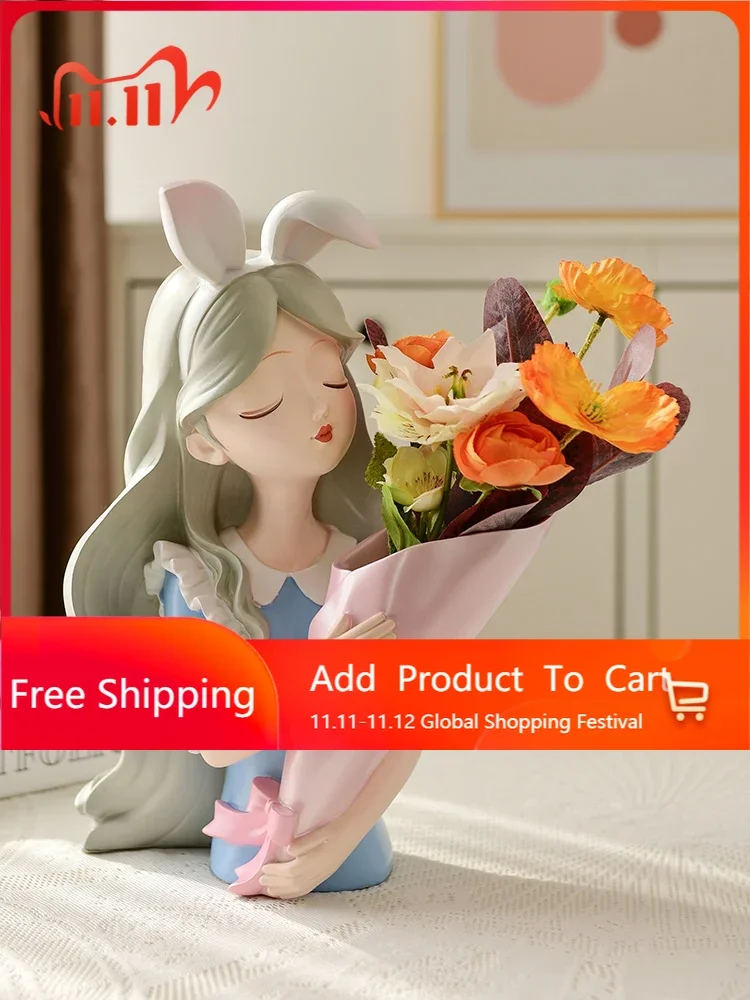 

Character Ornament Figurines Miniature Girl Aesthetic Bedroom Figurines Modern Vase Decoration Salon House Decoration OC50BJ
