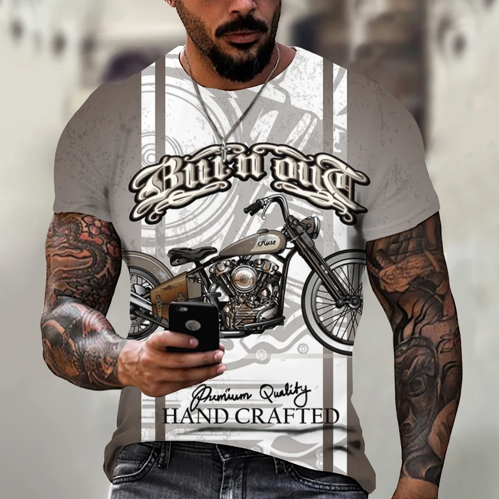 

2023 Leisure Trend Motorcycle Pattern Printed Men's T Shirt Round Neck Loos Top Breathable Comfortable Summer Oversized Clothing