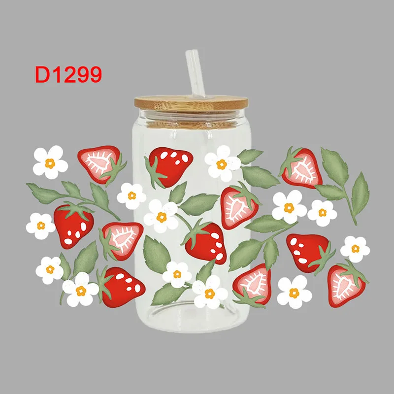 

Наклейки для перевода UV DTF, упаковка для чашек, кокос, клубника, печать с фруктами для стекла DIY, керамическая металлическая кожа, 3D, 16 унций D1061