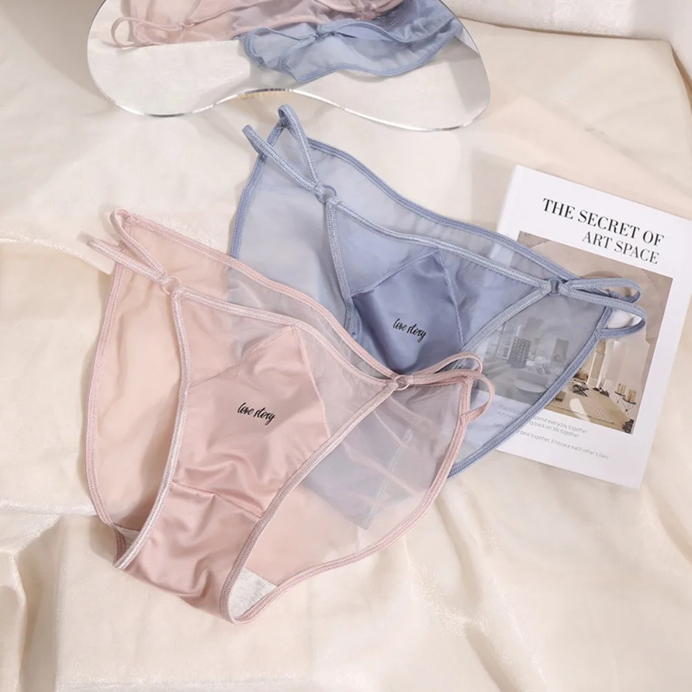 

Skin-Friendly Breathable Mesh Bandage Satin Panties Adjustable Waist Briefs Low Waist Briefs Women's Underwear