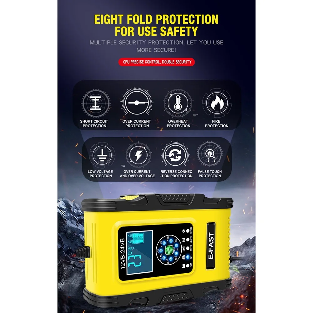 Умное зарядное устройство для автомобильного аккумулятора 12 В 24 а с ЖК-дисплеем
