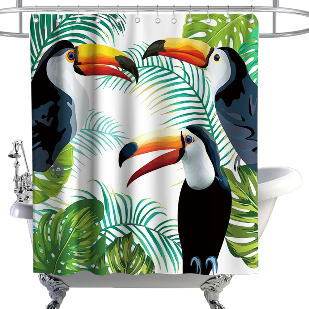 

Tropical Plants Flower Bird Watercolor Toucan Palm Banana Leaves Floral Colorful Waterproof Shower Curtains for Bathroom , Hooks