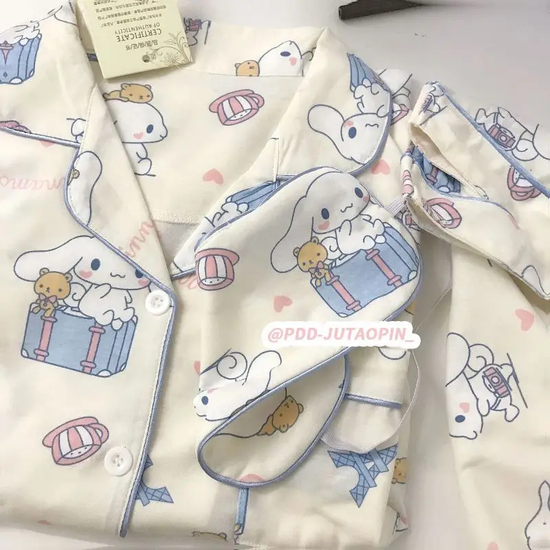 

Sanrio лед Шелковая пижама Kawaii Kuromi Cinnamoroll почтовая Милая Домашняя одежда комплект домашней одежды кардиган костюм девочка сердце подарок