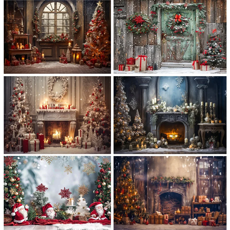 Фон для фотосъемки с изображением рождественской елки и подарочных коробок