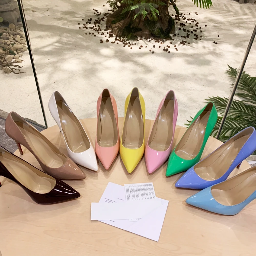 

Туфли женские на высоком каблуке 10 см, пикантные матовые вечерние туфли с заостренным носком, пикантные, с Красной блестящей подошвой, для с...