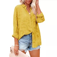 2022 springsummer new solid color hollow chiffon jacquard button lapel cardigan ladies top loose long sleeve oversized shirt au