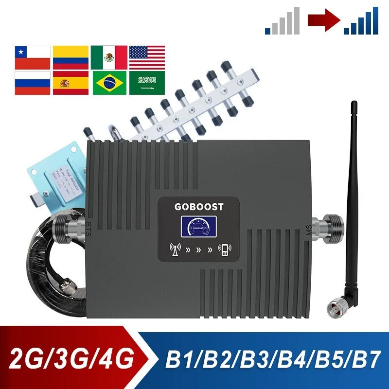 

GOBOOST Cell Phone Signal Booster For 2G 3G CDMA 850 UMTS 2100 Repeater LTE 4G 2600 AWS 1700 PCS 1900 MHz Cellular Amplifier Kit