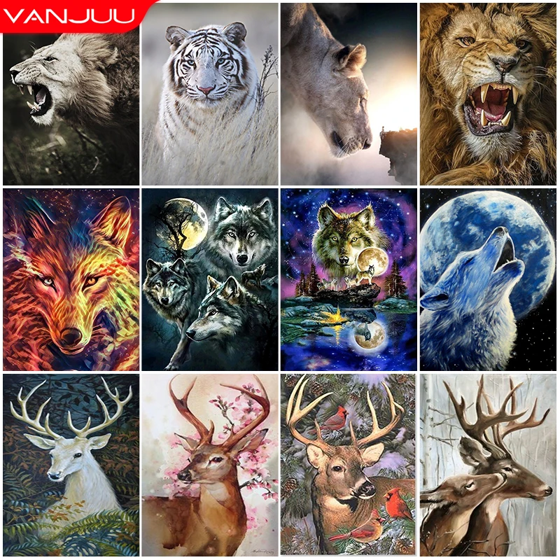 

Алмазная 5D картина «сделай сам» с Львом, тигром, волком, котом, оленем, полноформатная Алмазная вышивка с животными, Набор для вышивки крести...