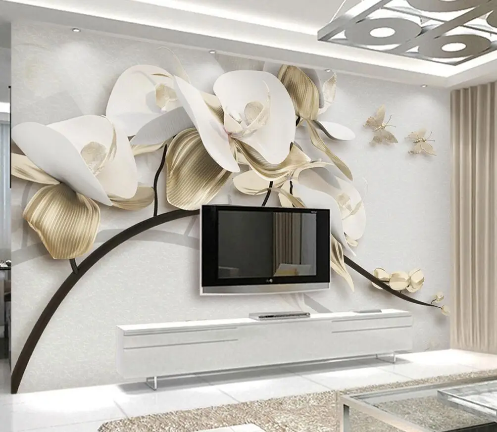 geometry butterfly orchid ball photo wallpaper 3D living room bedroom TV background wall Custom relief mural papel tapiz