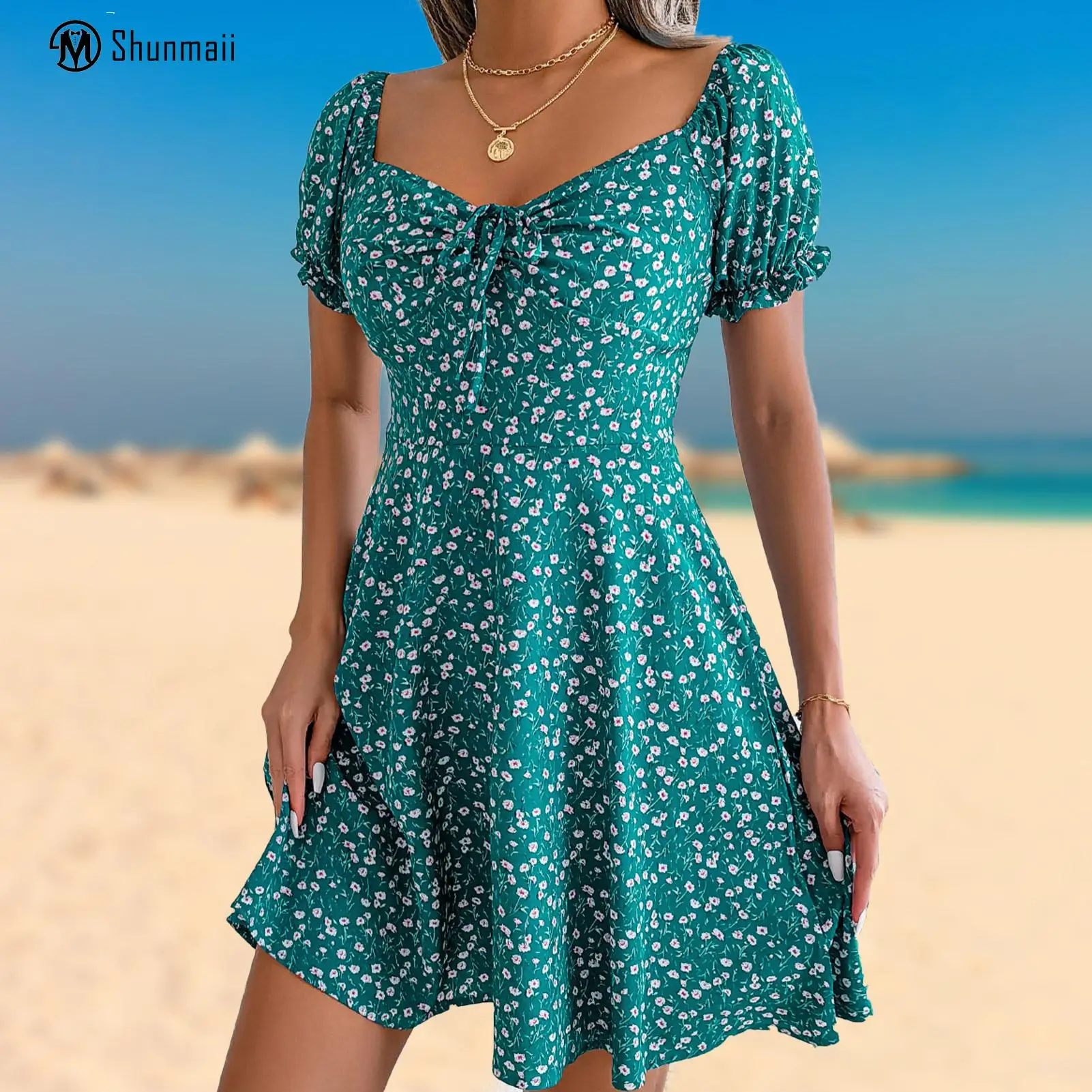 

Женское мини-платье с квадратным вырезом, весенне-летнее привлекательное модное изысканное элегантное платье-качели со шнуровкой для коктейлей