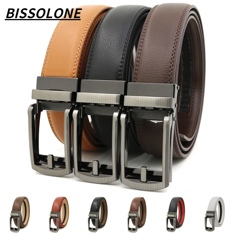 

BISSOLONE Men's Designer Fashion Metal Click Buckle Belts Genuine Leather Belts Women's Double Sided Business Belts For Men