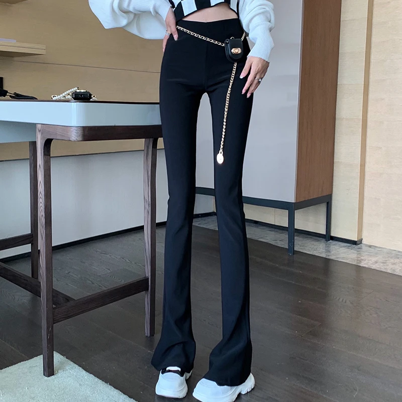 

2022 Spring Autumn Women's Fashion High Waist Slim Suit Pants Female Solid Color Casual Ladies Long Skinny Flare Pants X67