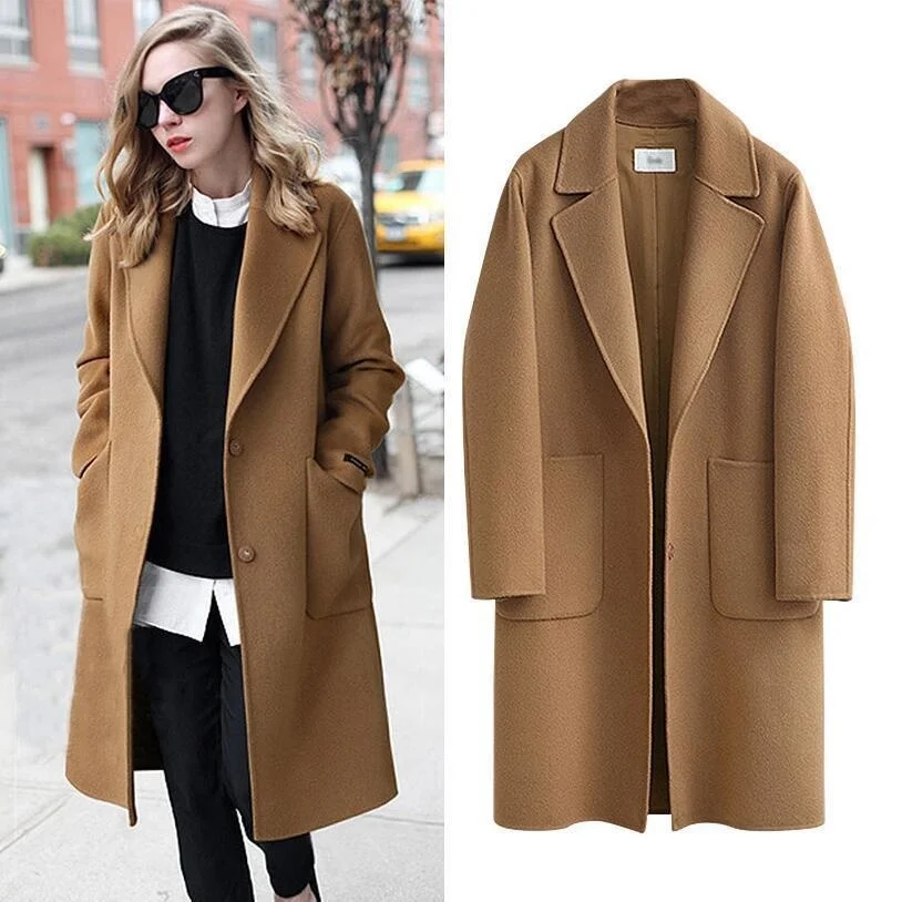 Autumn Coat For Women Fashion Woolen Casual Jacket 2022 Loose Black Red Coat Comfortable Double-side Coat Women Clothing