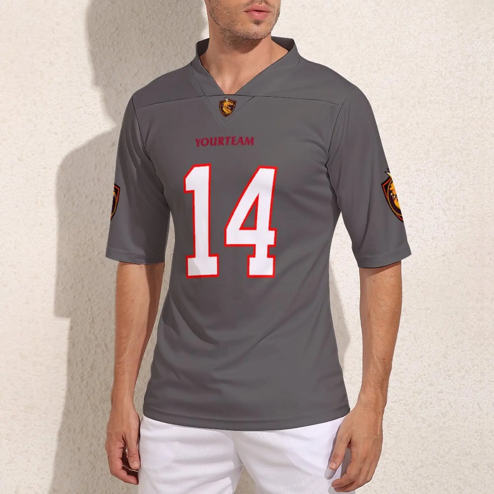 

Your Design Tampa Bay No 14 Coffee Football Jerseys For Male Stylish Rugby Jersey Exercise Team Customize Rugby Shirts