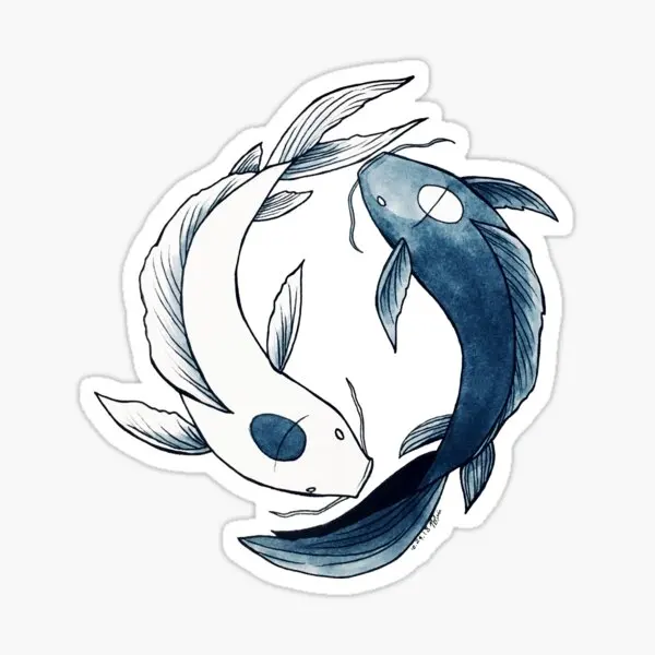

Tui And La Yin Yang Koi 5PCS Stickers for Home Room Window Bumper Decor Laptop Funny Car Art Kid Wall Living Room Background