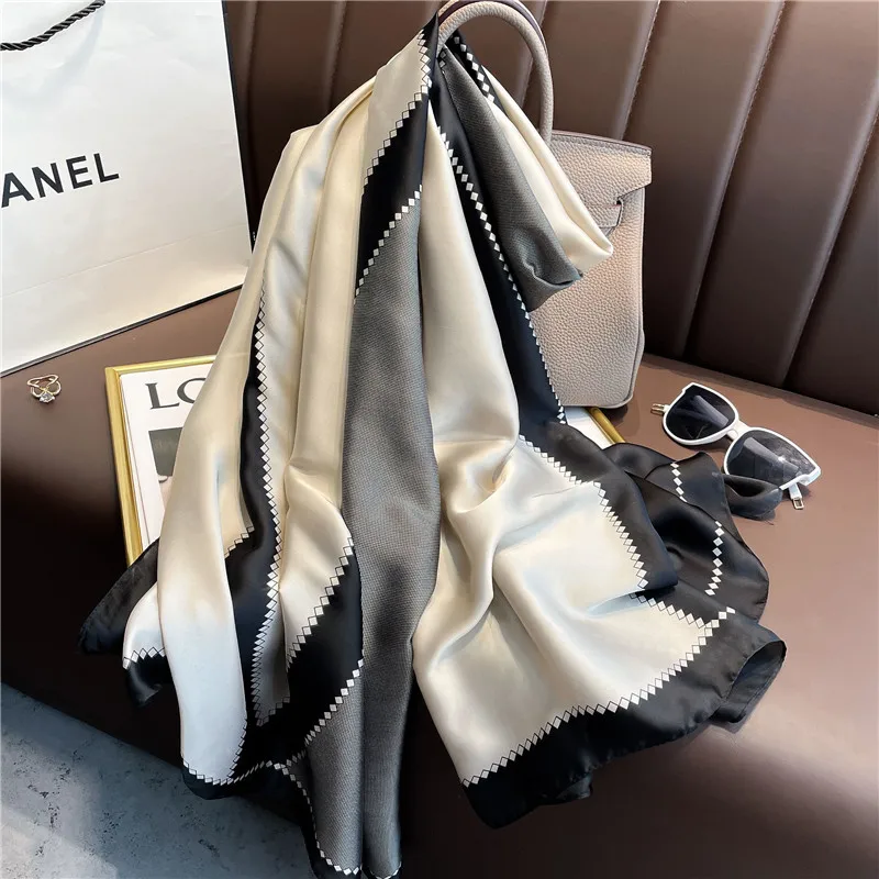 

180*90cm Luxury Brand Women Summer Silk Scarves Shawl Lady Wrap Soft Female Europe Designer Beach Bandanna foulard muffler pareo