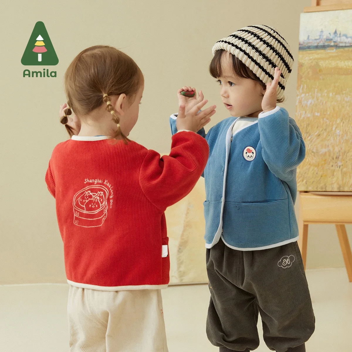 

Amila Baby Coat 2022 Autumn New Embroide Soft Jacket Girls and Boys Wear on Both Sides Outerwear Childrens Clothes Fashion