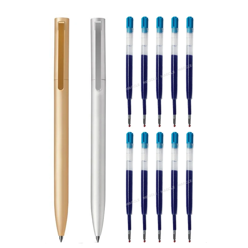 

Металлическая гелевая ручка с запасными стержнями для Xiaomi, металлические ручки 0,5 мм с черными/синими/красными чернилами, элегантная гладкая вращающаяся низкая клавиша для бизнеса
