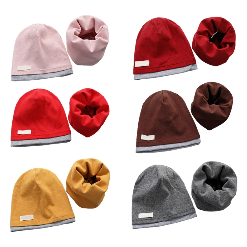 

Solid Color Children Adult Scarf Beanie Hat Set Cotton Beanie Hat Bib Set Gift for Halloween Xmas New Year Thanksgiving