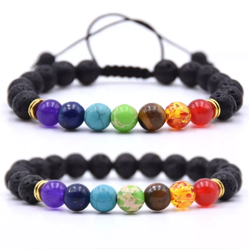 

Chakra Charms Lava Rock Bracelets For Men Women Essential Oils Diffuser Natural stone Beads Chain Fashion handmade Jewelry