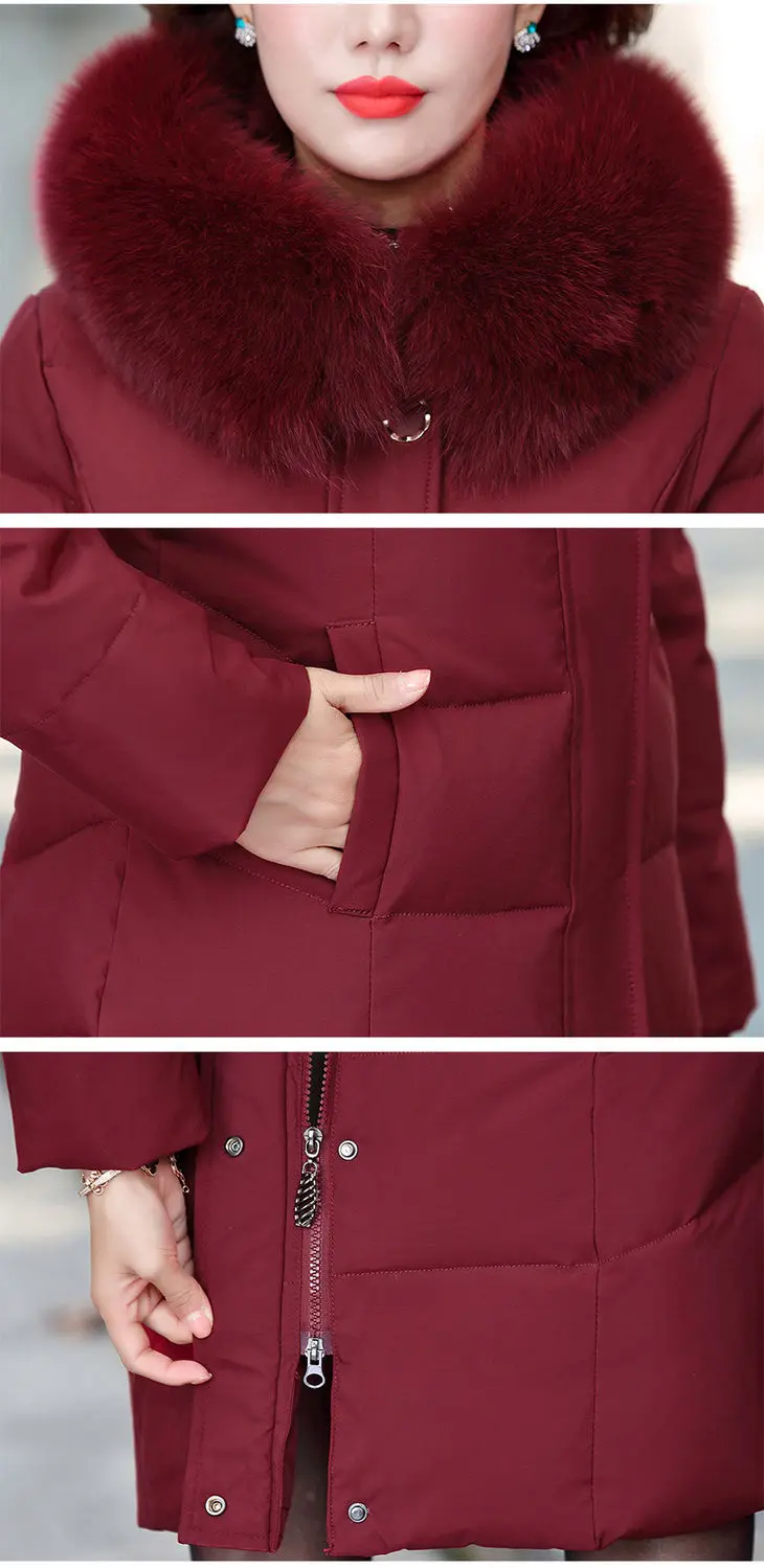 2022 X-long Thicken Middle-aged Womens Winter Coats Cotton Long Parkas New Winter Jacket Women Hooded Fur Collar  High Quality