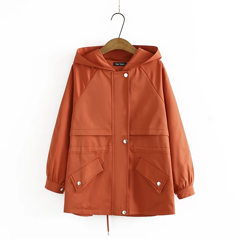 

XL-4XL Trench Coat For Women New Korean Solid Color Hooded Windbreaker Female Clothes Spring Autumn Outerwear Casaco Feminino