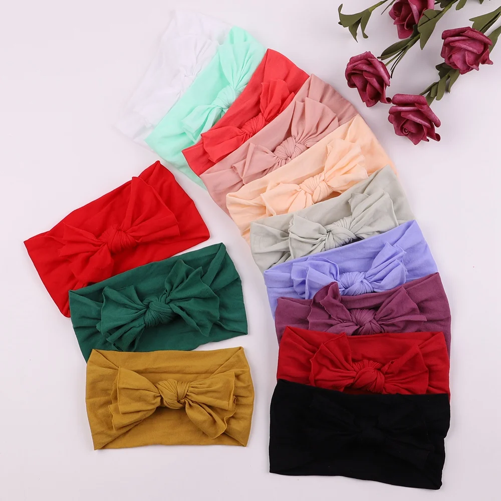 

Повязка на голову для новорожденных, разные цвета, банты, вязаные хлопковые повязки для волос, Детские эластичные повязки для волос, Оптовая...