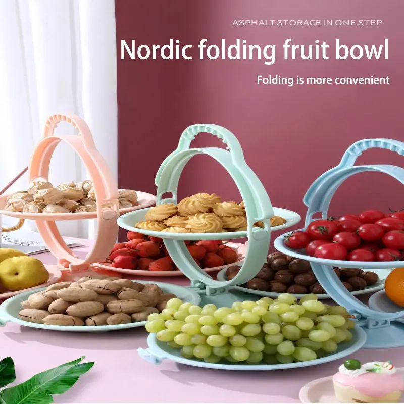 

Fruit plate snack plate 3 Tiers Foldable Fruit Bowl Home table fruit rack Living room candy snack tray Kitchen cake snack bowl