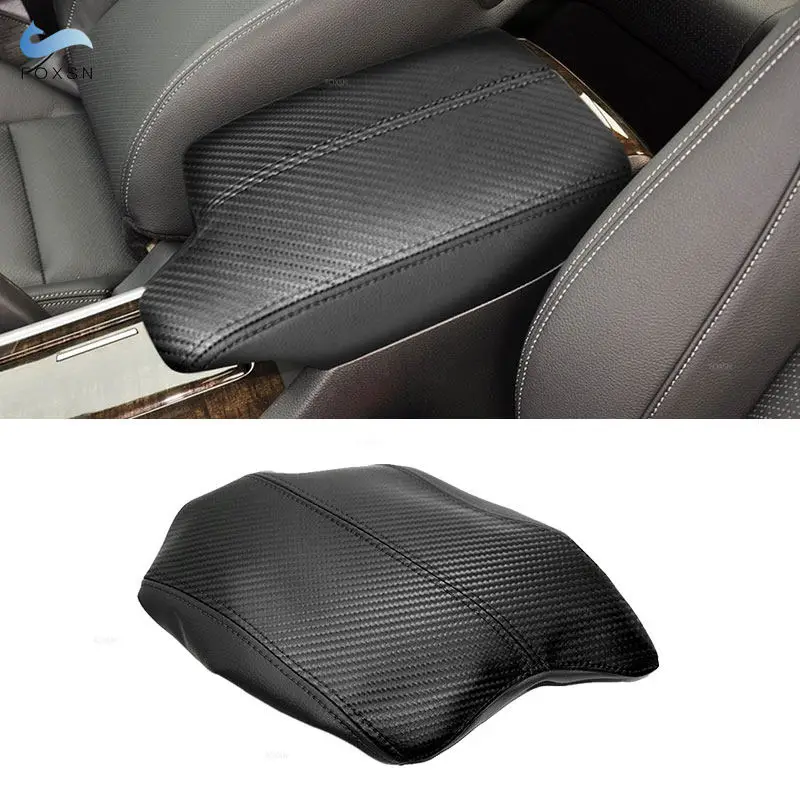 For Honda Accord 9th 2014 2015 2016 LHD Carbon Fiber + Black Microfiber Leather Splice Center Console Armrest Box Cover Trim