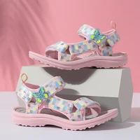 2022 children girls sandals soft princess sandals light shiny printed baby shoes comfortable summer girlscartoon flower sandal