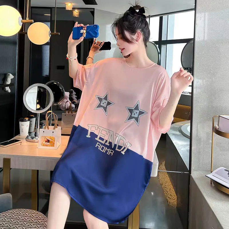 Pajamas for Women's Summer Short-sleeved Round Neck  Large Size Cute Home Service Nightdress Comfortable Breathable Loungewear