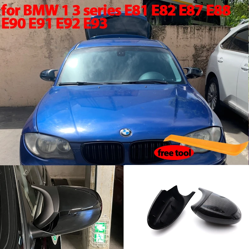 Купи E90 E91 Black M3 Style Cover E81 E82 E87 E88 for BMW 1 3 Series E92 E93 Carbon Fiber M Look Rear Mirror Cap Car Accessories за 1,008 рублей в магазине AliExpress