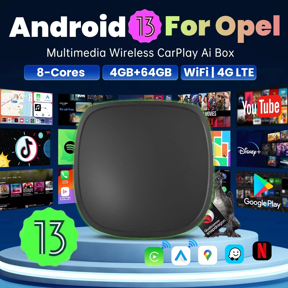 Android 13 ТВ-приставка беспроводная CarPlay Auto 4G LTE GPS для Netflix Opel Vauxhall Corsa Mokka Astra Vectra GRANDLAND