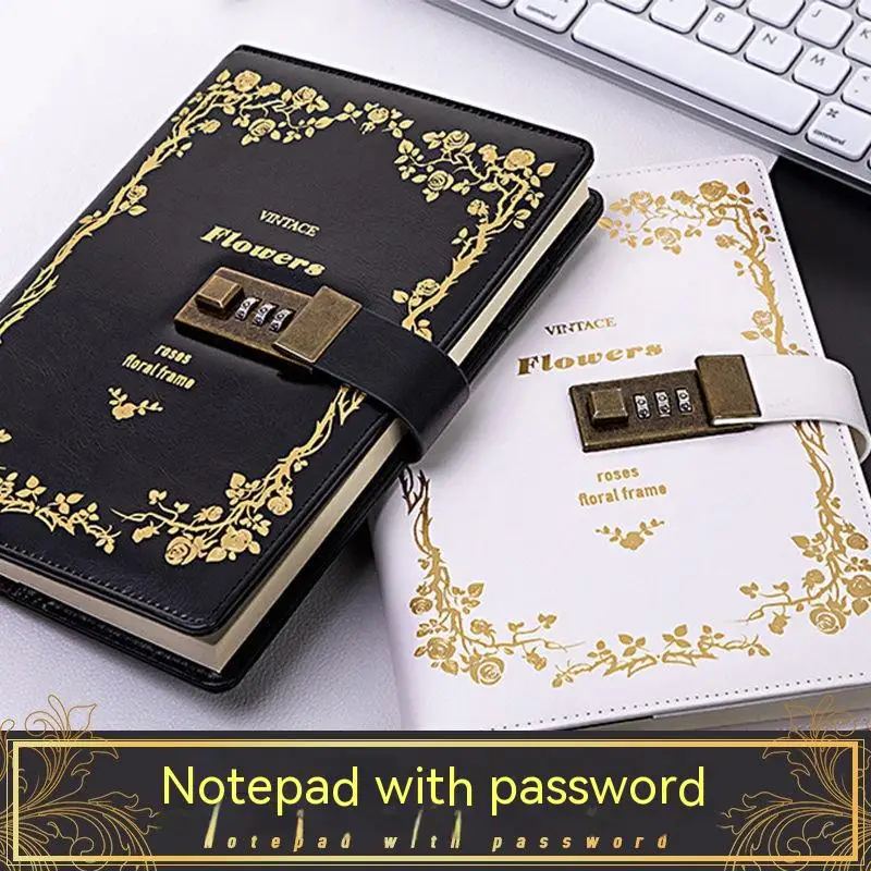 

Password Book A5 With Lock Diary Book Female Thickened Retro Creative Hand Ledger Student Notebook Stationery Notebook