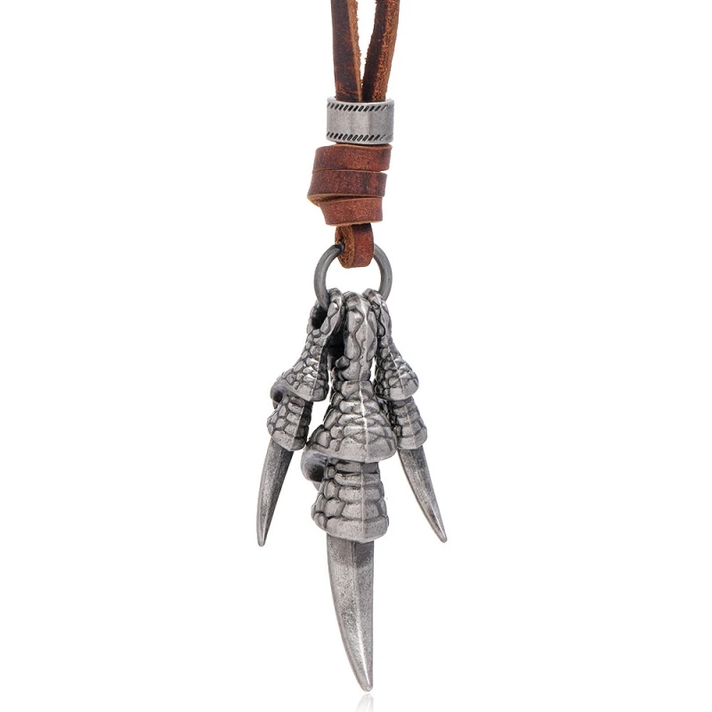

New simple creative overbearing men's accessories personality claw pendant adjustable vintage cowhide necklace