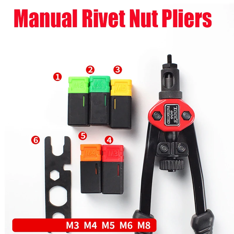 Hand Threaded Rivet Nuts Pliers with M3-M8 M3, M4, M5, M6, M8   Pliers Head Accessories Riveting Rivnut Rivet Tool