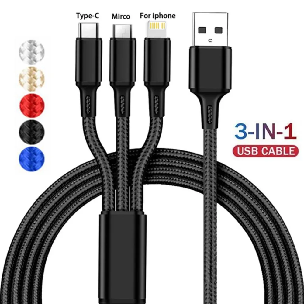 3 в 1 Micro USB Type C зарядный кабель с несколькими Usb-портами шнур USB-кабель для iPhone Samsung